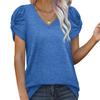 Ladies Summer Knot Short Sleeve V Neck Solid Color Pullover T Shirt Top