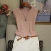 Camiseta interior de verano con cuello redondo para mujer, tirantes anchos, interior fino, sin mangas, de punto, de color liso, exterior, chaleco de poliéster