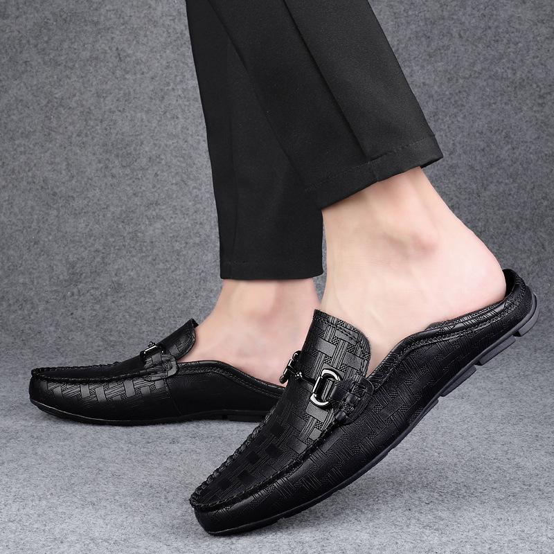 Einfache lässige Schuhe für Herrenfuß-Set, große Größe, Lederschuhe, schwarze Schuhe, Echtleder, Mützen-Schuhe für Herren 49