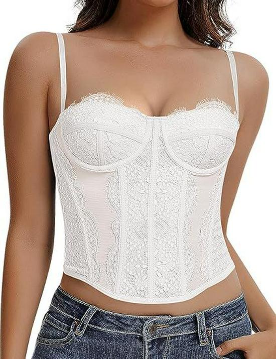 Spicy Girl Eyelash Lace Trim Slim Fishbone Corset Camisole