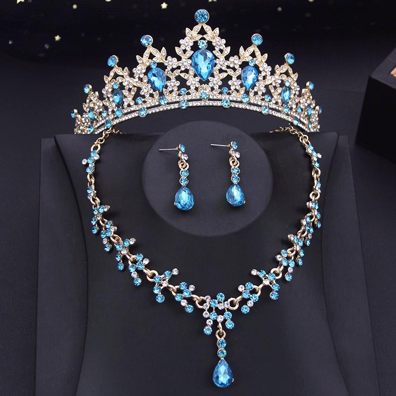 15 Colors Bridal Jewelry Sets for Women Wedding Crown Earrings Tiaras Set Necklace Bride Crown Jewelry Set Costume Accessory