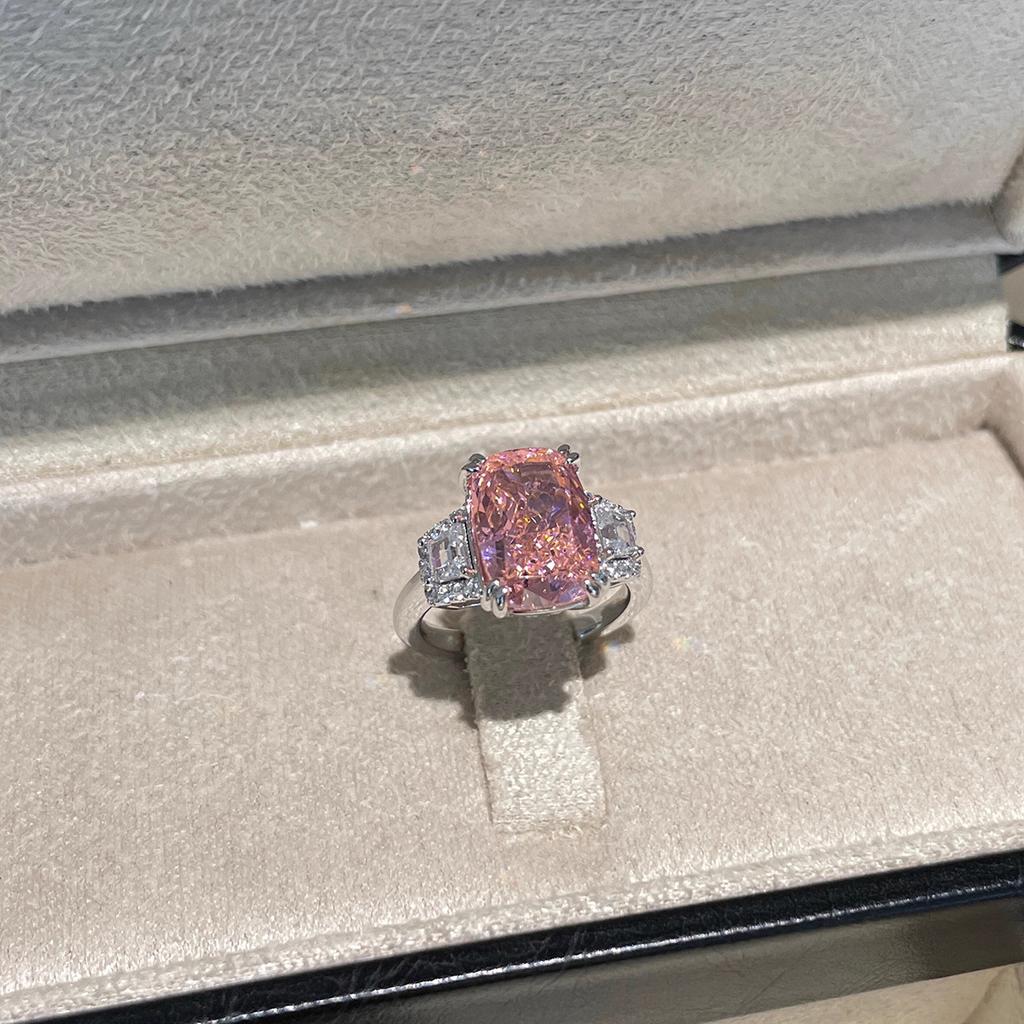 Luxury Pink Diamond Ice Cut Ring for Women Chunky Square High Carbon Diamond Wedding Band