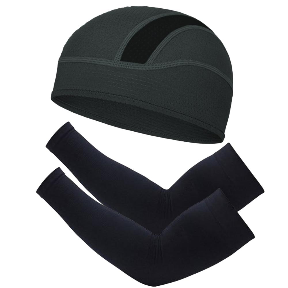 2pcs/set Summer Sun Protection Combination Pack Mesh Breathable Cap and Elastic Knitted Arm Cover Sports Running Hiking Cycling