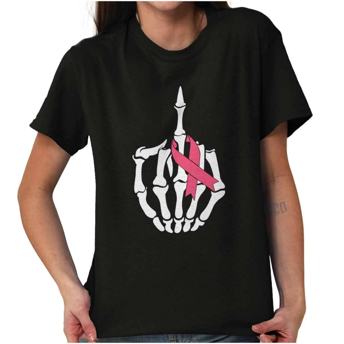 Fight Breast Cancer Awareness Middle Finger Womens or Mens Crewneck T Shirt Tee XXL