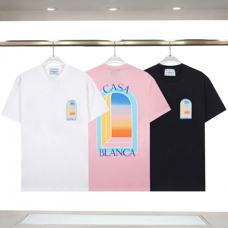 280g Double Yarn Cotton T-Shirt Couples Casablanca Castle Print Short Sleeve Round Neck Loose Fit