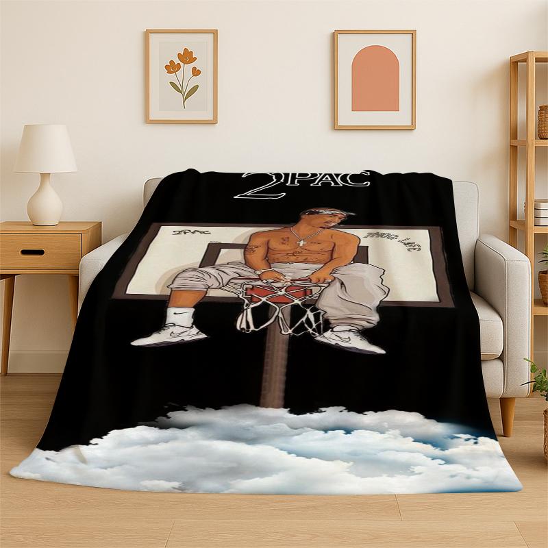Rapper Eminem Tupac 11pac Hip Hop Rap God Flannel Blanket Soft Warm Throw Blanket for Bedroom Living Room Bed Travel Picnic 75x90cm