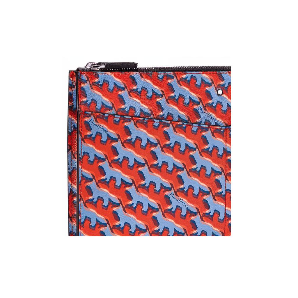 Montblanc X Maison Kitsuné Collaboration Capsule Collection All Over Print Leather Clutch Men clutch Orange 129016