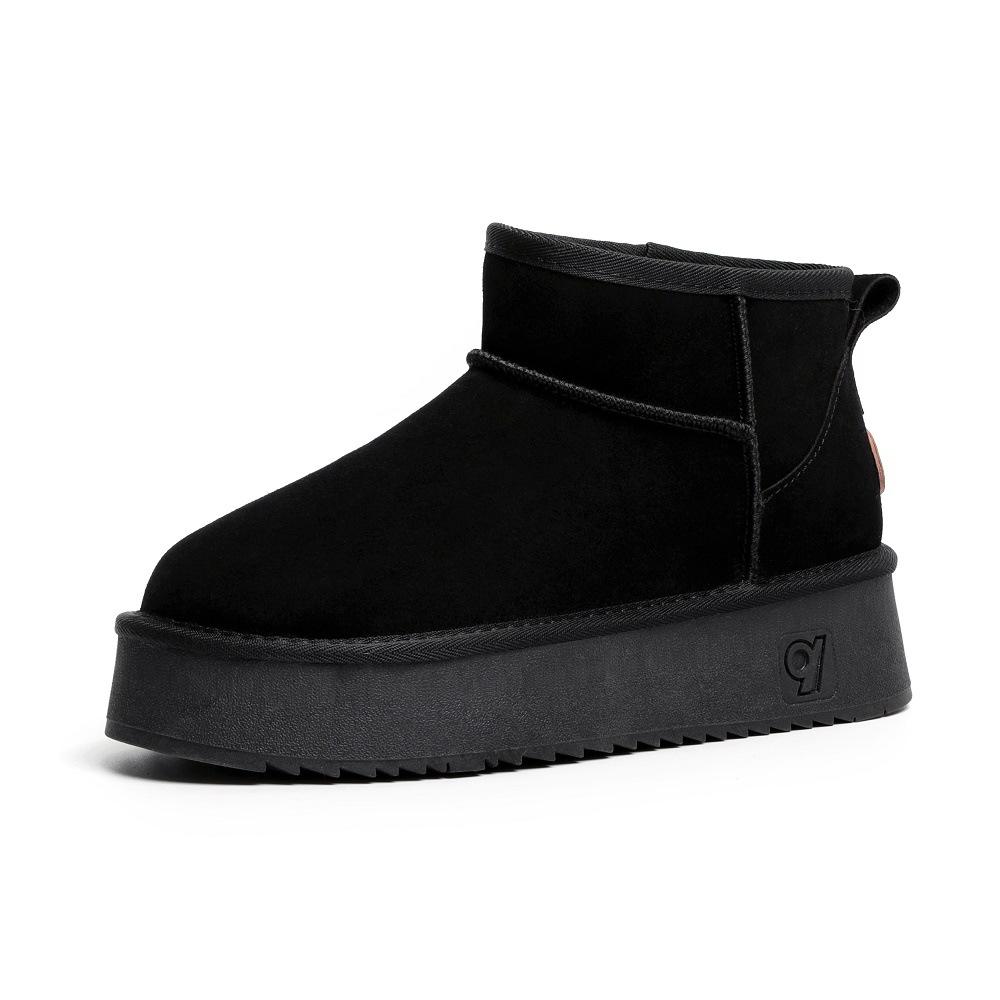 Leather wool snow boots women's thick-soled sheepskin fur integrated winter thickened warm non-slip short tube snow cotton