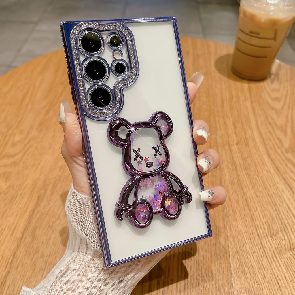 Rhinestone quicksand bear mobile phone case is suitable for Samsung S25ULTRA electroplating A24ULTRA soft protective case S23S22