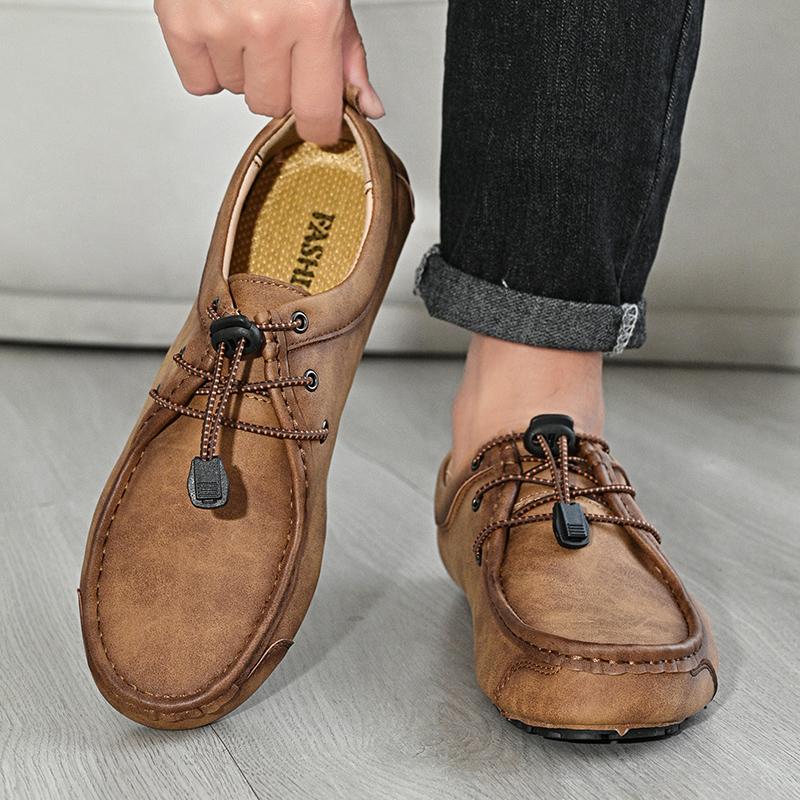 New Vintage Fashion Men's Lace Up All-match Leather Casual Driving Shoes Male Designer Comfort Walking Footwear