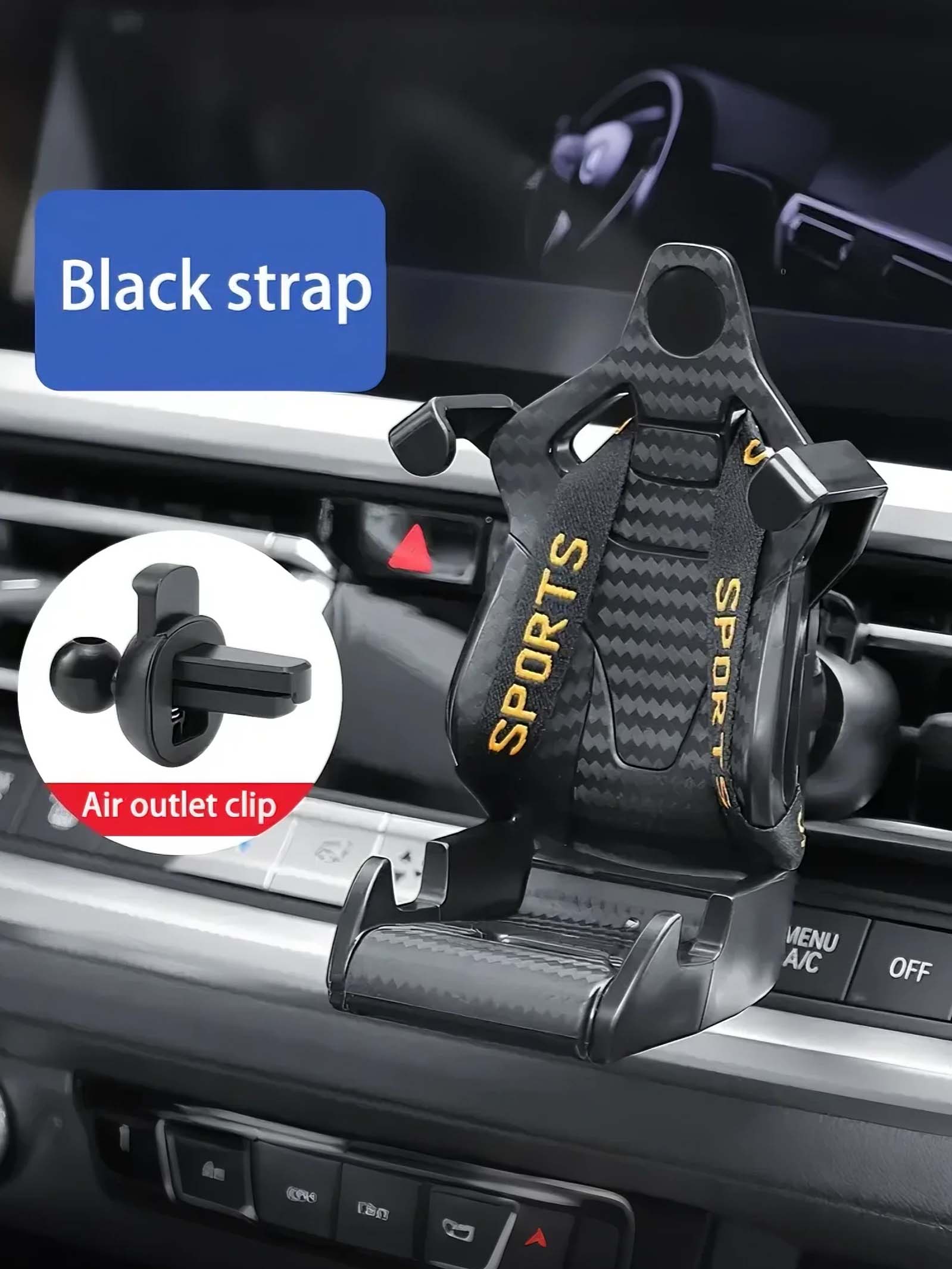 

1Pc Universal Smartphone Mount for Car Air Vents with Racing Seat Design, Compatible with Various Phone Models чорний
