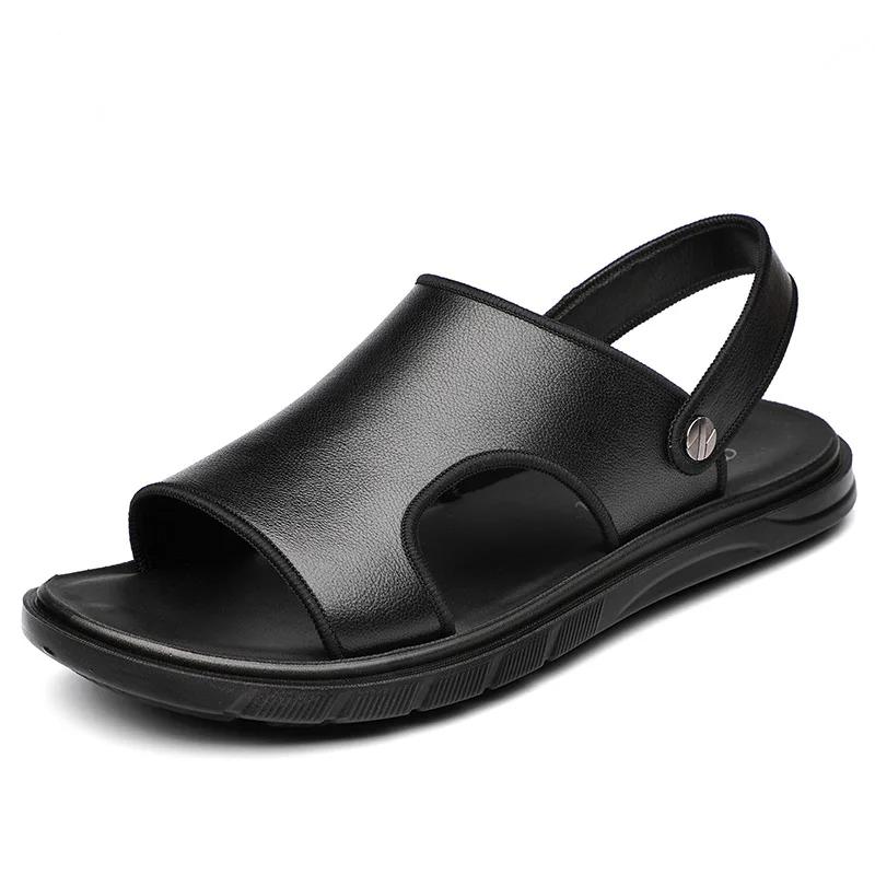 Fashion Summer Top Layer Cowhide Men's Beach Sandals Genuine Leather Casual Slippers  Men Shoes