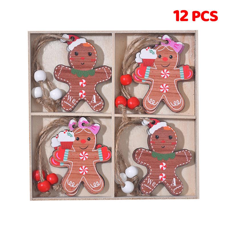 9/12PCS Wooden Christmas Decorations Set - Pure Wood Pendants Xmas Tree Ornaments