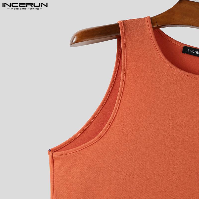 INCERUN Men O Neck Sleeveless Mesh Sheer Patchwork Bandage Slim Tank Tops