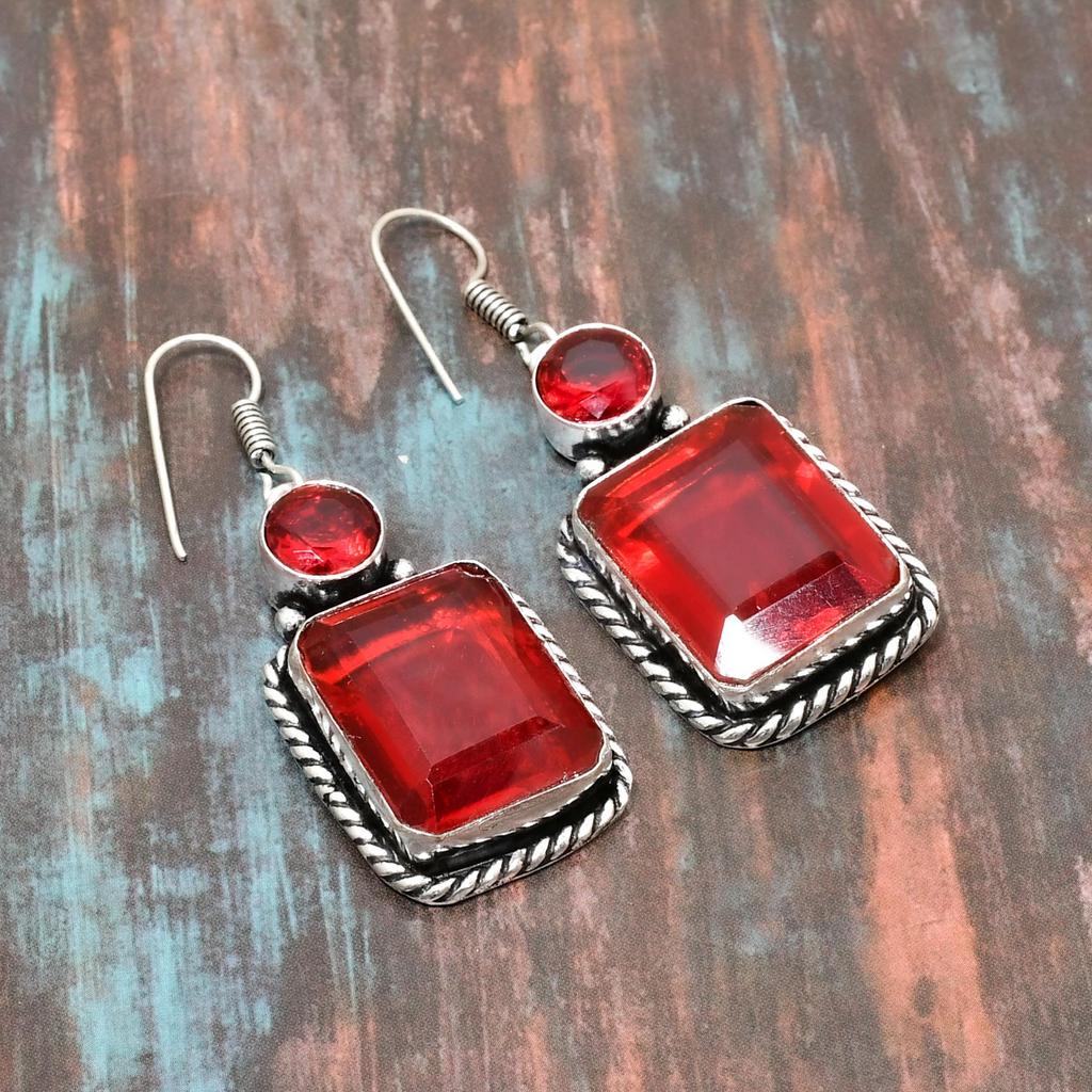 Mozambique Garnet, Gemstone 925 Sterling Silver Handmade Wonderful Jewelry Earring
