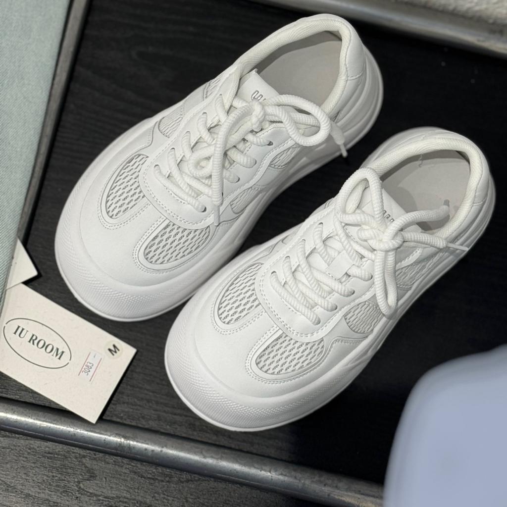 New Thick-soled Lightweight Breathable Single-mesh Shoes Women's Board Shoes Round Head Leather Comfortable 258