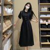 French Black Summer 2026 Hepburn-Inspired Slim Fit Chiffon Long Dress Skirt