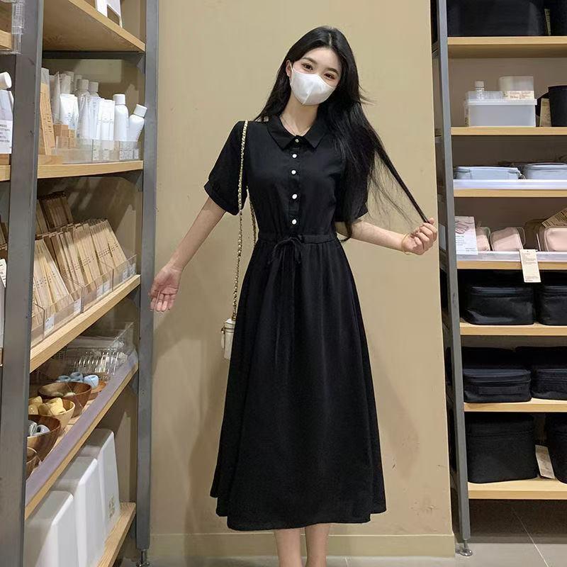 French Black Summer 2026 Hepburn-Inspired Slim Fit Chiffon Long Dress Skirt