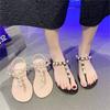 Außenhandel Perlensandalen Damen 2024 Sommer mit Diamanten besetzte flache Schuhe flache Absätze Feenwind weiche Sohle Mode Damenschuhe Tide