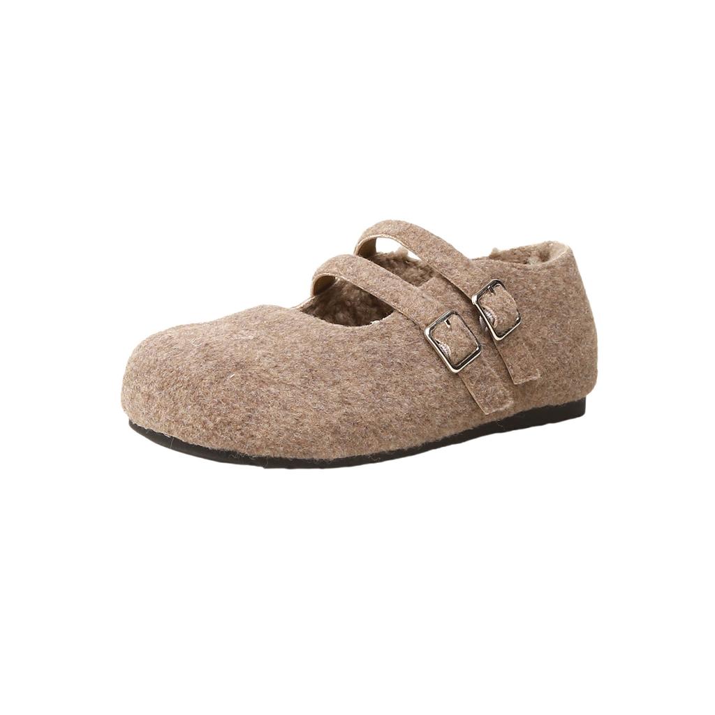 Wełniana wersja retro dwurzędowe wełniane płaskie buty Mary Jane damskie pojedyncze buty zimowe pluszowe ciepłe bawełniane buty puszyste buty