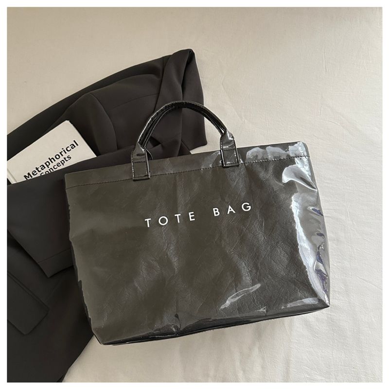

Tote Bag Retro DuPont Letter Casual All-matching Handbag Minimalist Transparent Simple Commuter Large Capacity Bag Women Black