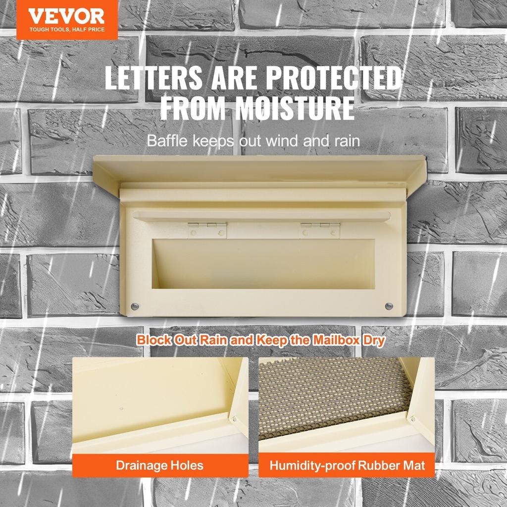 Through The Wall Drop Box 12.5x6.3x16.9" Mailbox with Code Lock Beige