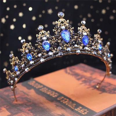 Vintage Barock Diademe und Kronen Blaue Kristall Stirnbänder Abschlussball Festzug Hochzeit Haarschmuck Königin Kopfschmuck