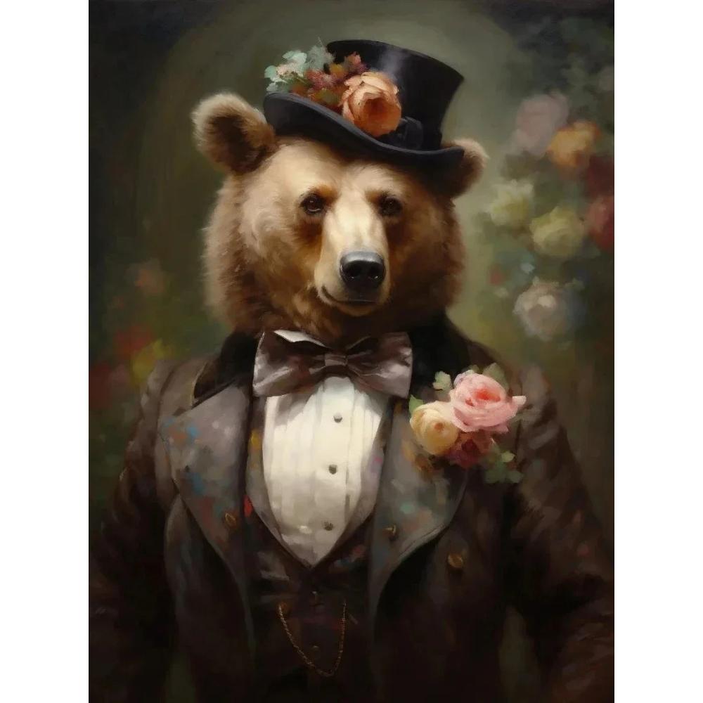 Vintage Palace Aristocrat Gorgeous Costume Animal Tiger Lion Rabbit Art Poster Canvas Paintings Wall Art HD Pictures Home Decor