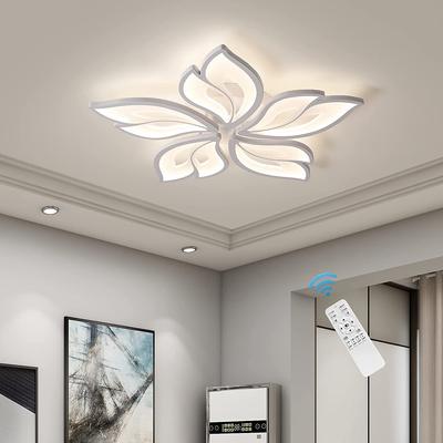 Lámpara de techo moderna de 23,6 pulgadas, regulable, empotrada, con control remoto, lámpara de techo de hoja acrílica para sala de estar, comedor, dormitorio