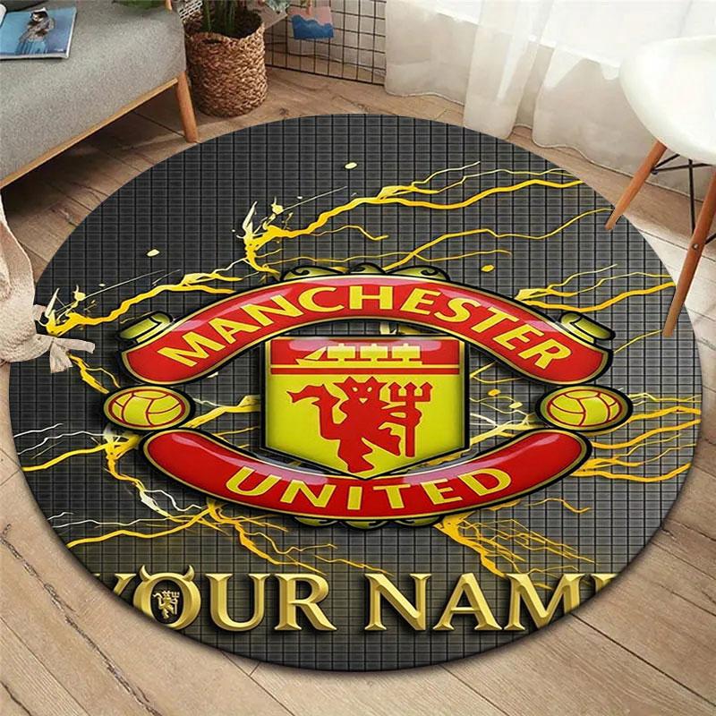 Manchester United F Custom Name Round Area Rug,Carpet Rug for Living Room Bedroom Sofa Playroom Decor,Non-slip Floor Mat