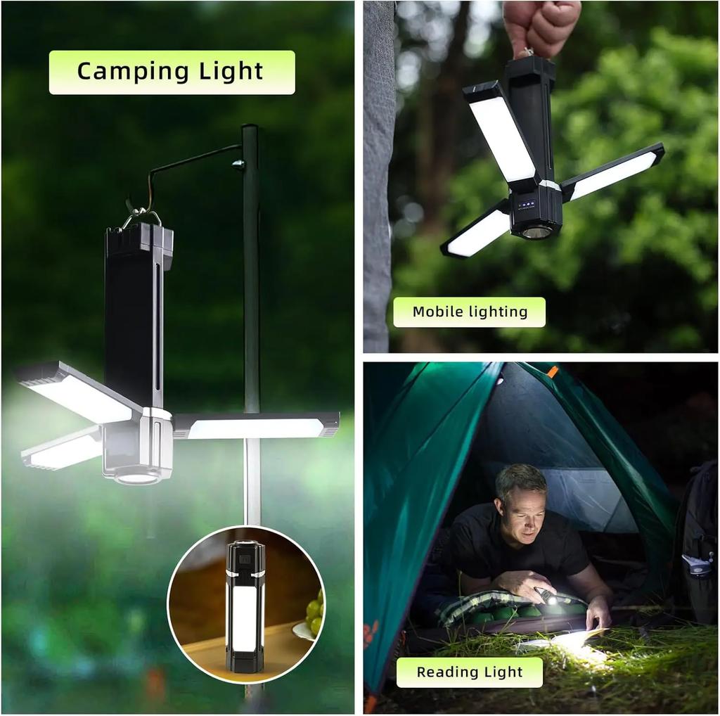 Rechargeable Outdoor Camping Light Tent Lamp Multi-functional Portable Foldable Flashlight Emergency Power Bank Work