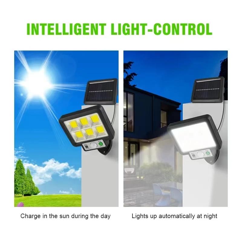 Solar-Split-Wandleuchte 3-Modus Wasserdicht Bewegungssensor LED Sicherheitslampe für Garage Garten Straße Außenbeleuchtung
