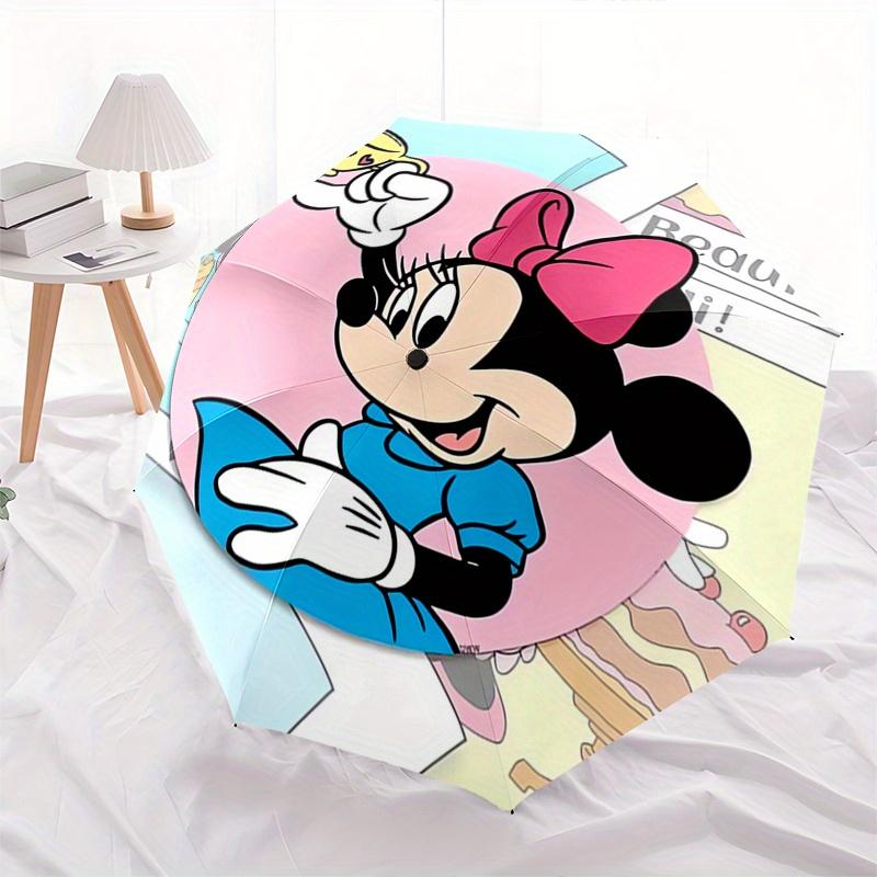 Minnie Mouse,Disney Automatic Folding Umbrella - Simple 8-Rib Design, Bright Cartoon Pattern, Durable Iron Frame, Suitable For Travel, Outdo