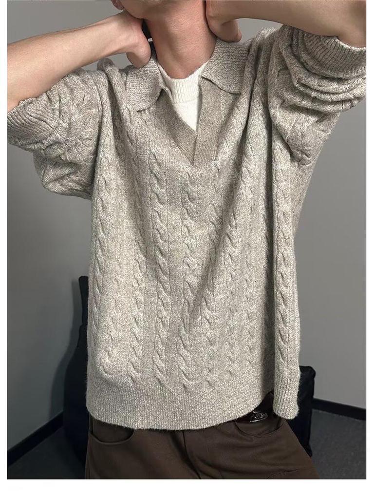 Herren Maillard-Farbe Zweiteiliger Strickpullover - High-End Herbst/Winter Revers-Pullover