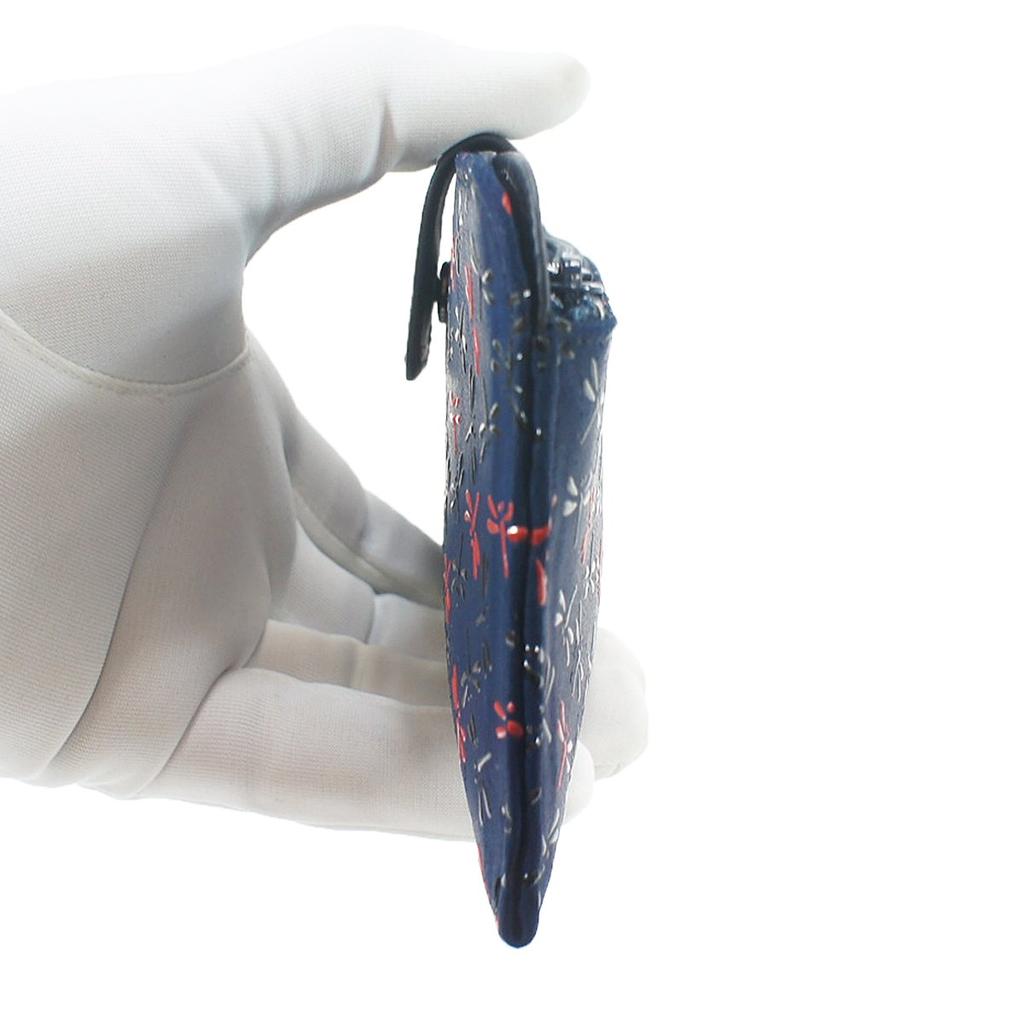 [Inden-ya] Inden Long Wallet, Thin, with Coin Purse, Deerskin, Nagomi Design, Dragonfly Pattern, Navy Blue with Black and Red Lacquer, 7512