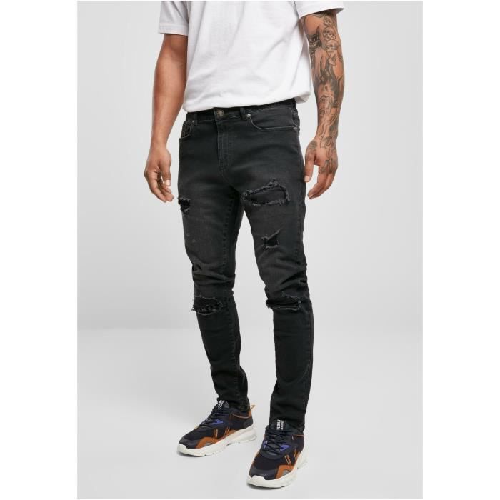 Jeans Slim Urban Classics Heavy Destroyed - Noir - 31x32