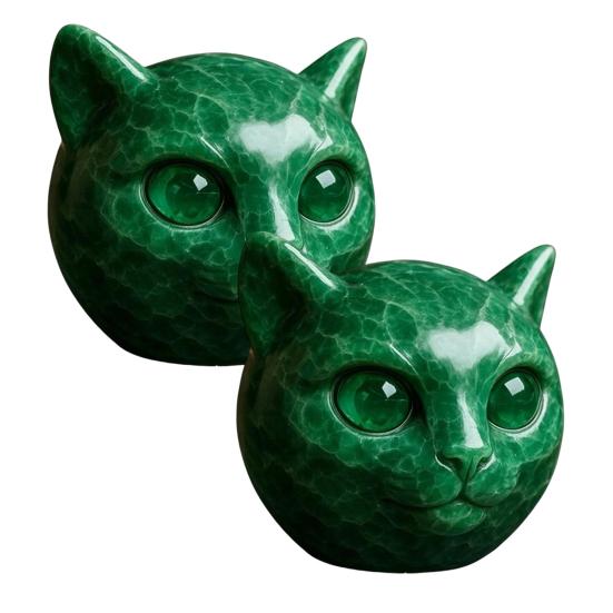 Handmade Cat Stone Imitation Crystal Cat Head Sculpture Resin Healing