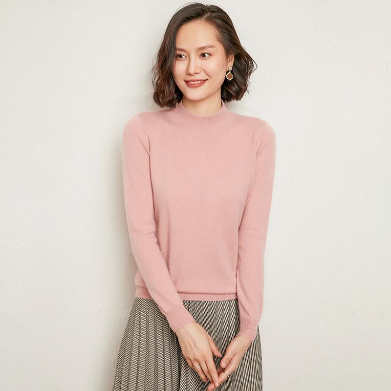 2023 Autumn-Winter Women's Slim-Fit Knit Sweater: Loose Outerwear, Half-High Neck, Thick Inner Layer.