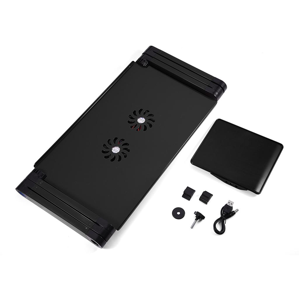 360 degrees Adjustable Foldable Laptop Desk Table Stand Holder w Cooling Dual Fan Mouse Boad Black