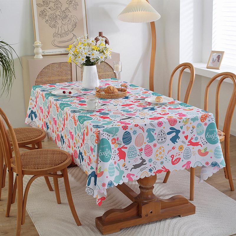 Easter Waterproof and Oil Proof Tablecloth Home Decoration Tablecloth Rectangular Anti Scald and Wear-resistant Easy To Maintain