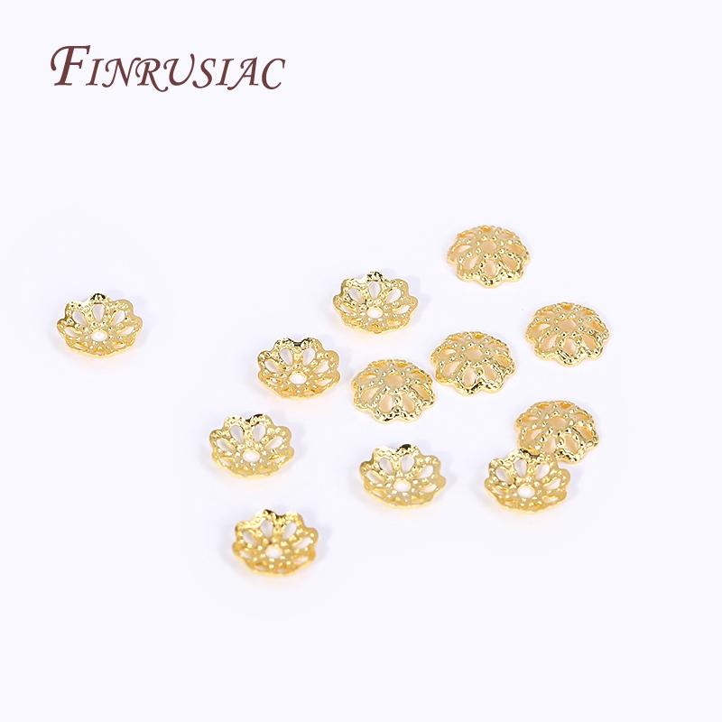 5/6/8mm 18K Gold Plated Brass Filigree Bead Caps Flower Cap For Beads DIY Beading Jewelry Making Supplies 50/100 pcs Wholesale