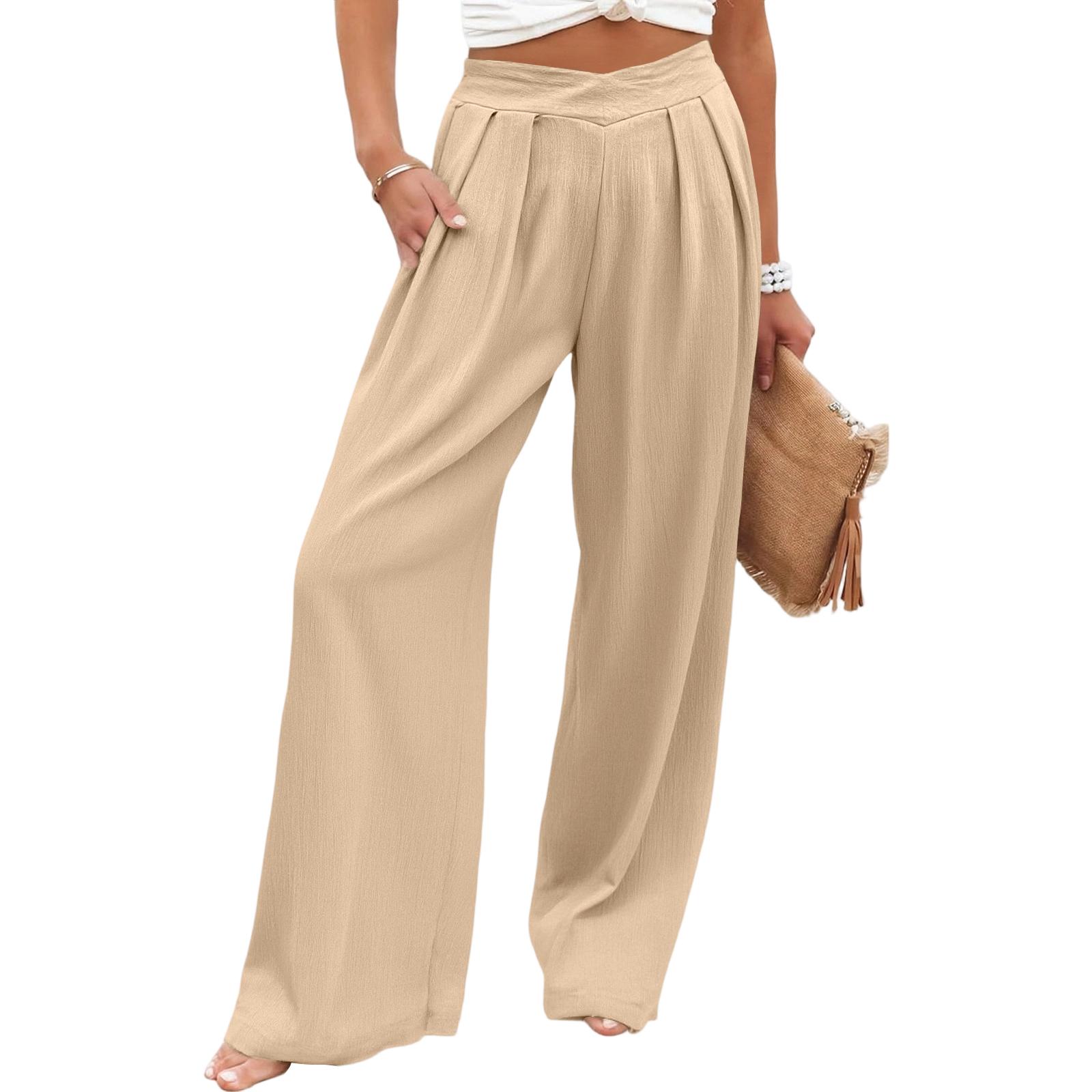 Women s Loose High Waist Cross Pleated Trousers Wide Leg Casual Pants L