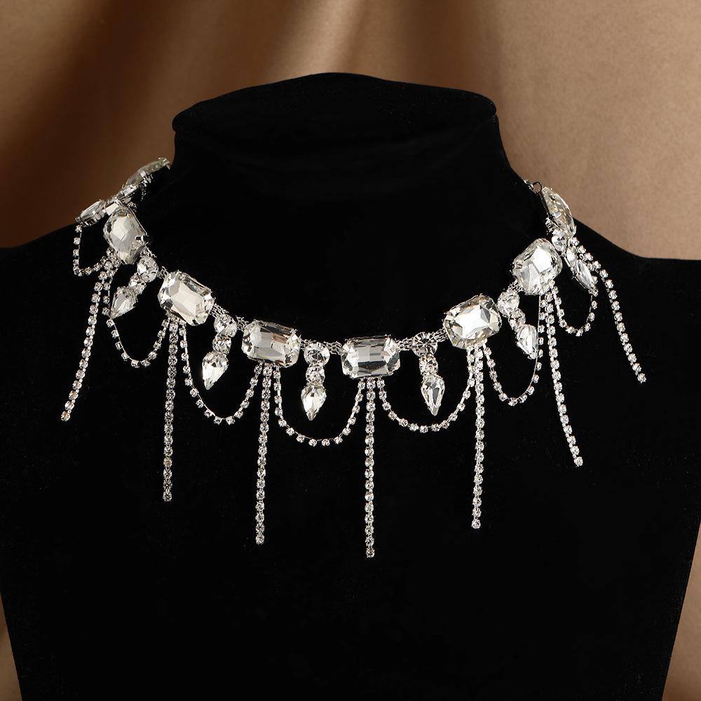 European Crystal Rhinestone Chain Necklace - Shiny and Fashionable Party Accessory for Women