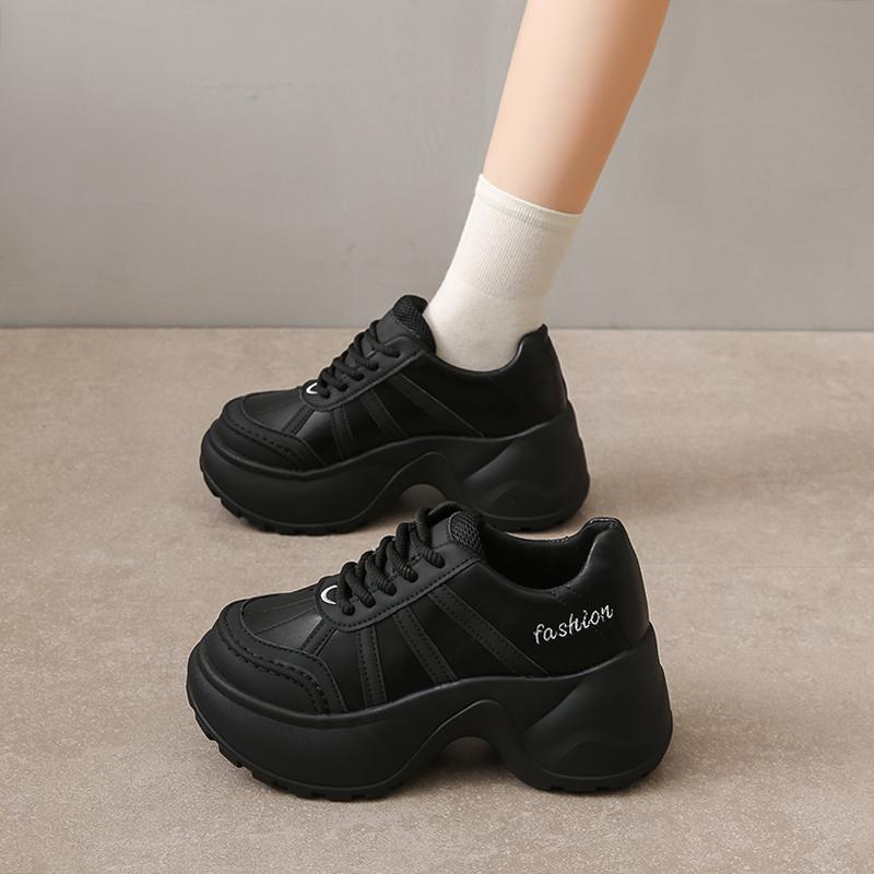 Fashion 8CM High Platform Wedge Sneakers Women New Autumn Chunky Leather Shoes Breathable Walking Sneakers Vulcanize Sport Shoes