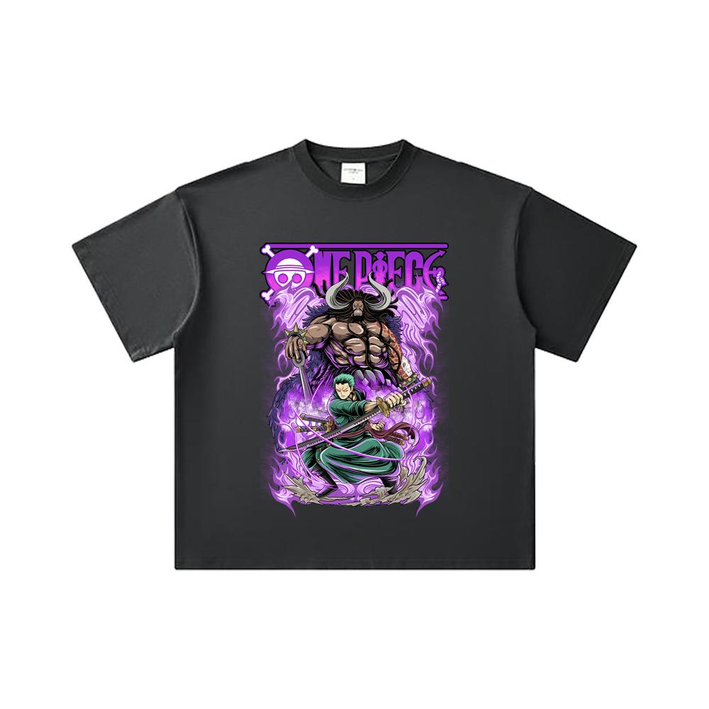 260 GSM Double Yarn 32 Count 100% Cotton One Piece V32 Zoro Kaido Print Unisex Heavy Cotton T Shirt