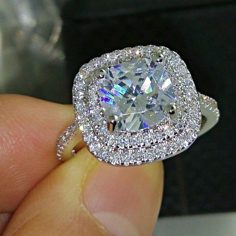 Inlaid Zircon Double Layer Tiger Claw Square Ring European and American Trendy Women's Topaz Ring