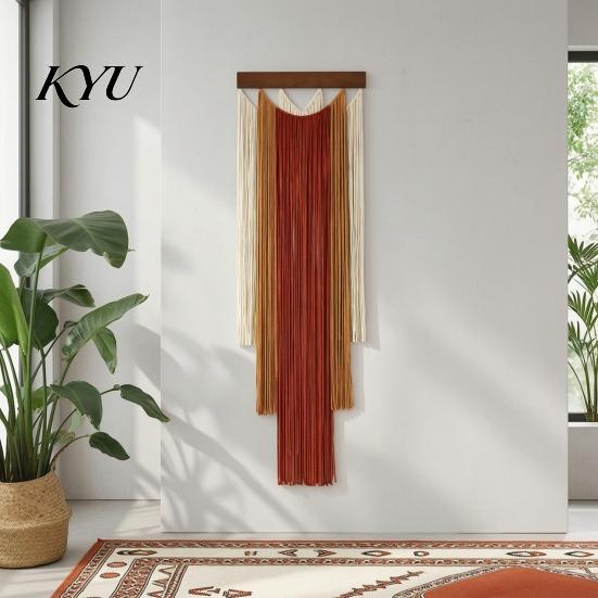 Handmade Cotton Wall Decor Boho Hanging Decor, Hand Woven Tassel Tapestry, Gradient Tapestry for Bedroom Color Fringe Living Room Cafe Decoration