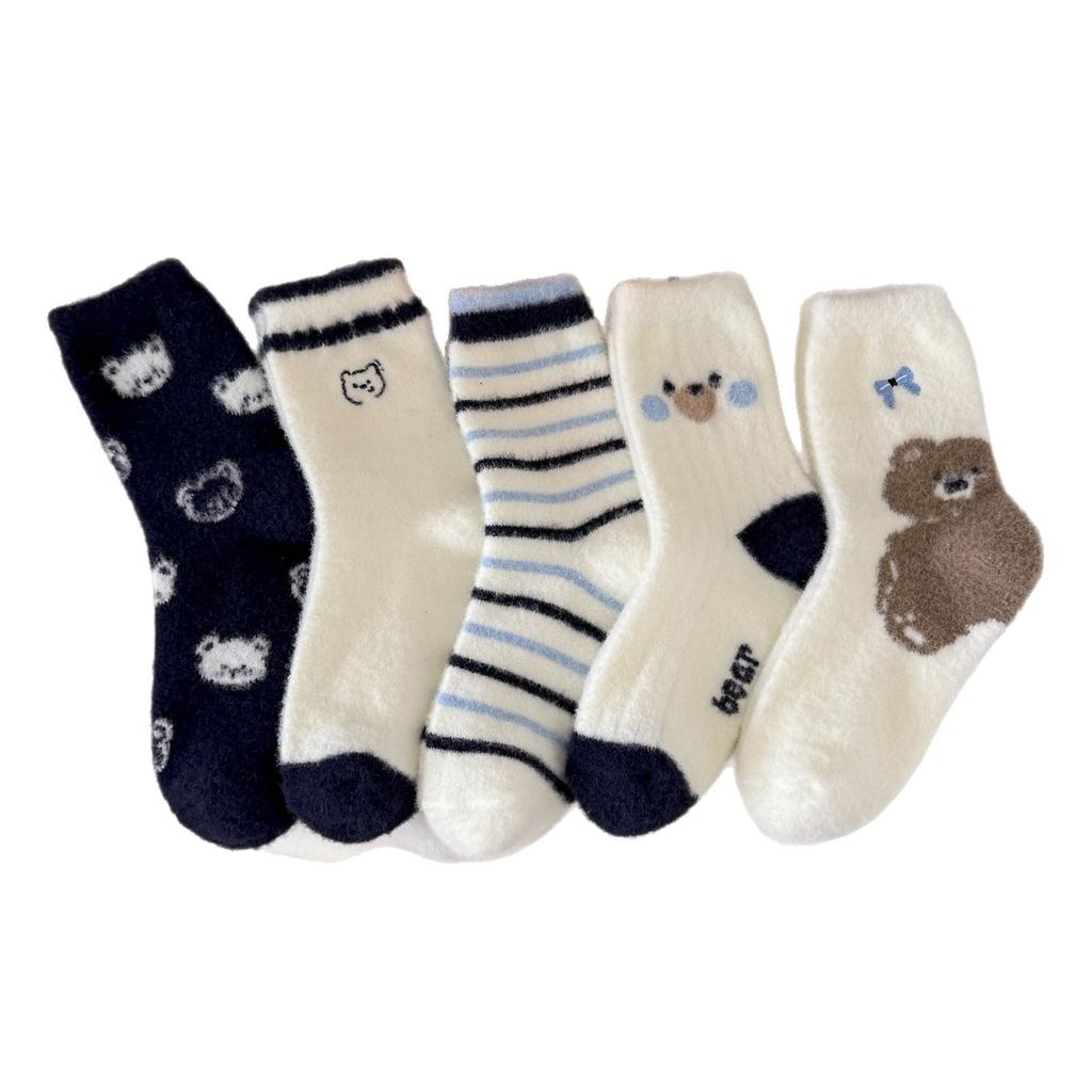 Cute Sleeping Socks Thickened Mid-Leg Socks Home Australian Velvet Children Warm Bear Winter Fleece To Protect Against Cold And Cute