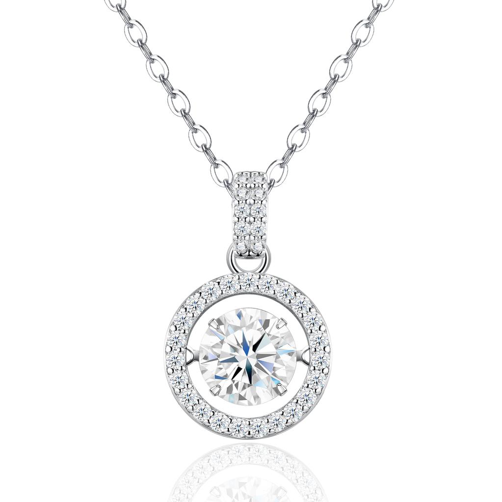 Elegant Double Halo Round Moissanite Circle Pendant Necklace S925 Silver VVS Round Brilliant GRA Certified Delicate Necklace