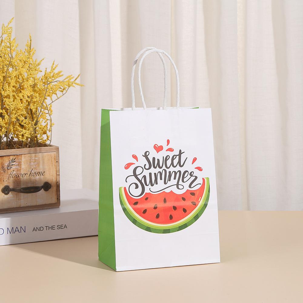 StoBag, Strawberry Kraft Paper Gift Bag, Fruit pattern, for Packaging Candy Snack, Baby Shower, birthday Supplies, Reusable